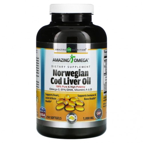 Amazing Nutrition, 노르웨이산 대구 간유, 레몬, 1,000mg, 소프트젤 250정