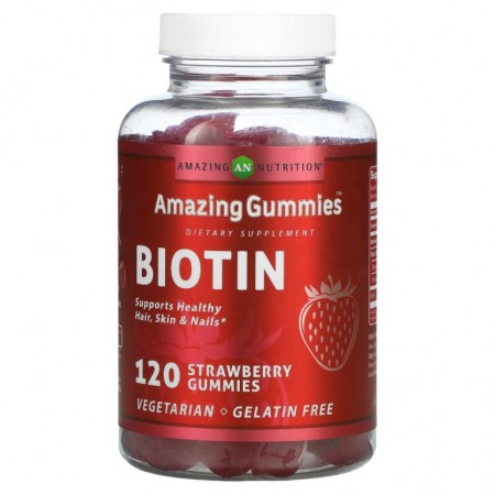 Amazing Nutrition, Amazing Gummies, 비오틴, 딸기 맛, 구미젤리 120개