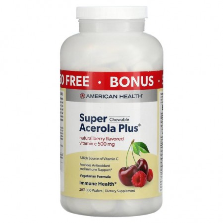 American Health, 수퍼 츄어블 아세로라 플러스, 자연 베리 맛, 500 mg, 300 츄어블 웨하스