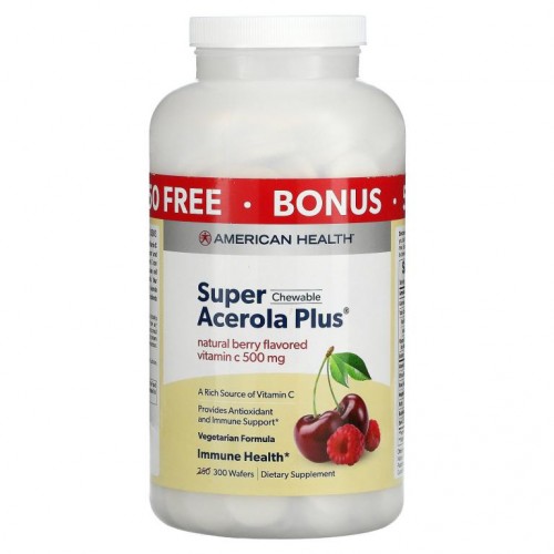 American Health, 수퍼 츄어블 아세로라 플러스, 자연 베리 맛, 500 mg, 300 츄어블 웨하스