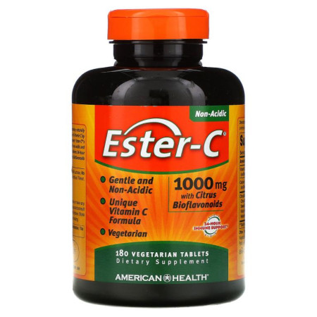 American Health, Ester-C, 시트러스 바이오플라보노이드 함유, 1,000 mg, 베지 정제 180정