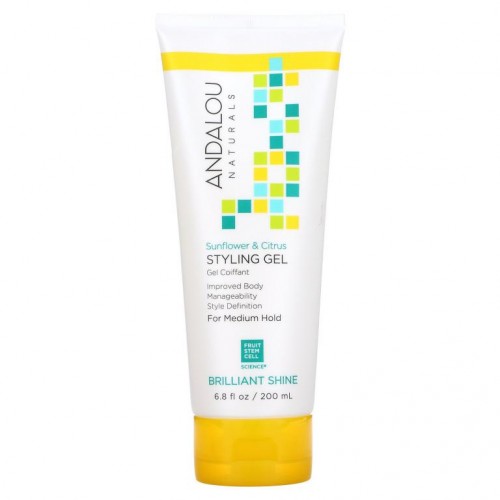 Andalou Naturals, 스타일링 젤, 브릴리언트 샤인, 미디엄 홀드, 해바라기와 시트러스, 6.8 fl oz (200 ml)