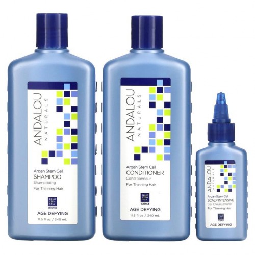 Andalou Naturals, 아르간 줄기 세포, 얇은 모발 시스템, 항노화, 3 개 키트
