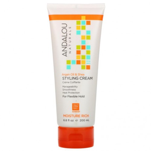 Andalou Naturals, 스타일링 크림, 아르간 오일 및 시어, 모이스처 리치, 6.8 fl oz (200 ml)