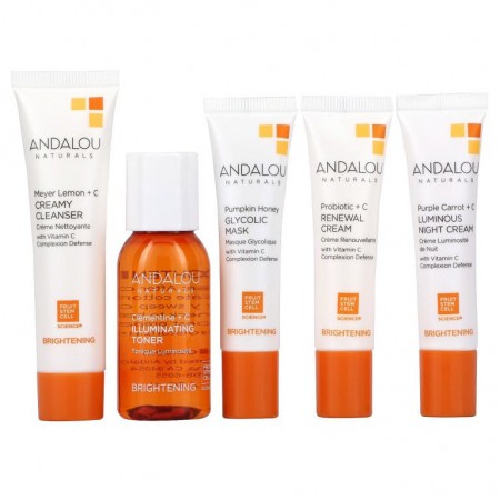 Andalou Naturals, 겟 스타티드 브라이트닝 , 스킨 케어 에센셜, 5 개입 키트