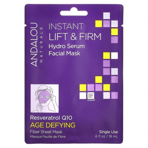 Andalou Naturals, 인스턴트 리프트 앤 펌, 하이드로 세럼 뷰티 페이셜 마스크, 안티 에이징, 1회용 화이버 시트 마스크, 18ml(0.6fl oz)