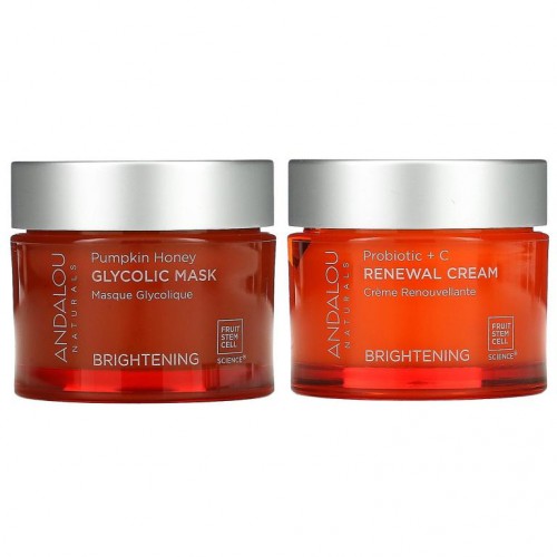 Andalou Naturals, 브라이트닝 듀오, 글라이콜릭 마스크 & 리뉴얼 크림, 2팩, 각 50g(1.7oz)