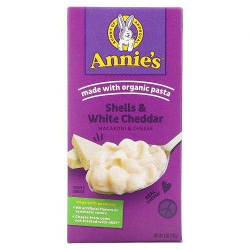 Annie's Homegrown, 마카로니 & 치즈, 쉘 & 화이트 체다, 170g(6oz)