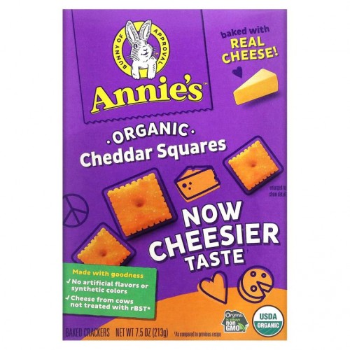 Annie's Homegrown, 유기농 체다 스퀘어, 구운 스낵 크래커, 213g(7.5oz)