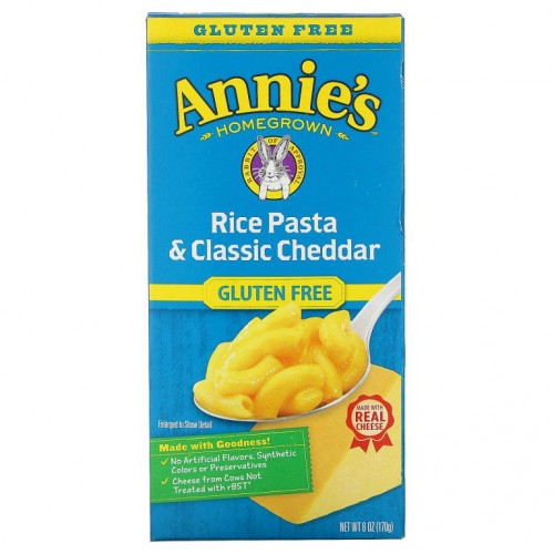 Annie's Homegrown, 쌀 파스타 & 클래식 체다, 글루텐 무함유, 170g(6oz)