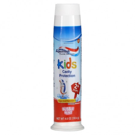 Aquafresh, 어린이용 충치 예방 불소 치약, 만 2세 이상, 버블 민트, 130.4g(4.6oz)