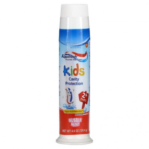 Aquafresh, 어린이용 충치 예방 불소 치약, 만 2세 이상, 버블 민트, 130.4g(4.6oz)