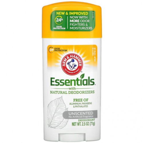 Arm & Hammer, Essentials, 천연 탈취제 함유, 데오드란트, 무향, 71g(2.5oz)