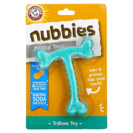 Arm & Hammer, Nubbies, Dental Toys For Moderate Chewers, Tribone, Peanut Butter, 1 Toy