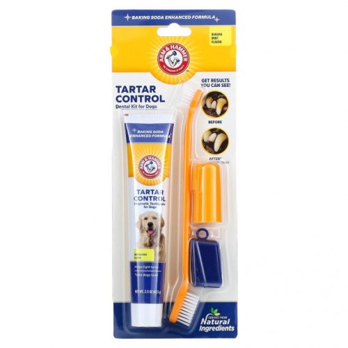 Arm & Hammer, Tartar Control Dental Kit for Dogs, Banana Mint, 4 Piece Kit