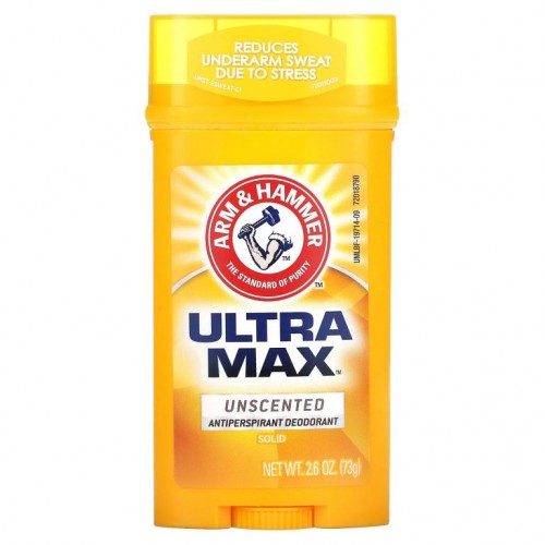Arm & Hammer, 울트라 맥스(UltraMax), 발한 억제 솔리드 데오드란트, 남성용, 무향, 2.6 온스 (73 g)
