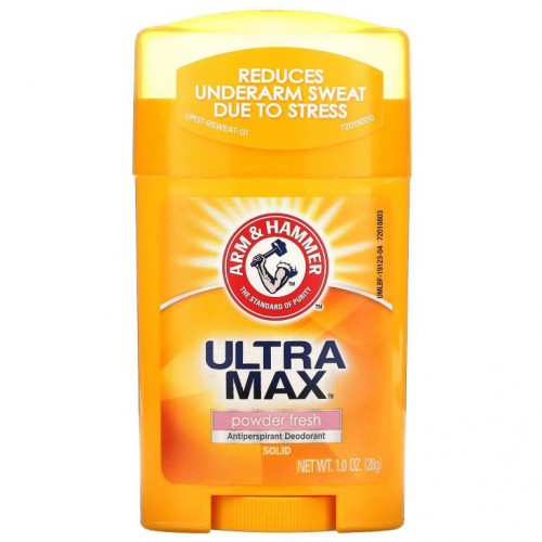 Arm & Hammer, UltraMax, 고형 땀 억제 데오도런트, 남성용, 파우더 프레시, 28g(1oz)