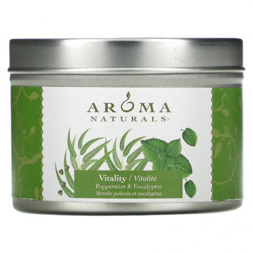 Aroma Naturals, Soy VegePure, 여행용 틴 캔들, 바이탈리티, 페퍼민트 & 유칼립투스, 79.38g(2.8oz)