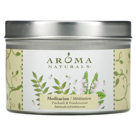 Aroma Naturals, Soy VegePure, 여행용 틴 캔들, 메디테이션, 파촐리 & 유향. 79.38g(2.8oz)
