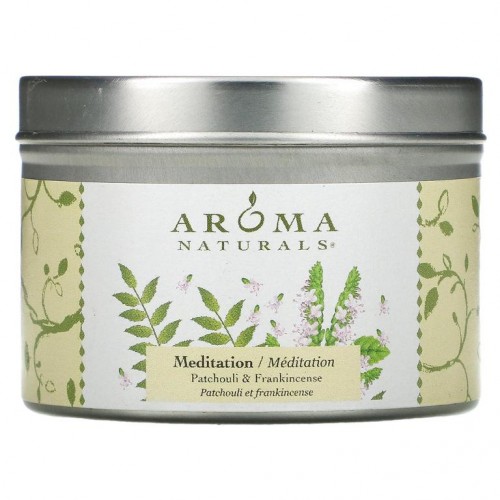 Aroma Naturals, Soy VegePure, 여행용 틴 캔들, 메디테이션, 파촐리 & 유향. 79.38g(2.8oz)