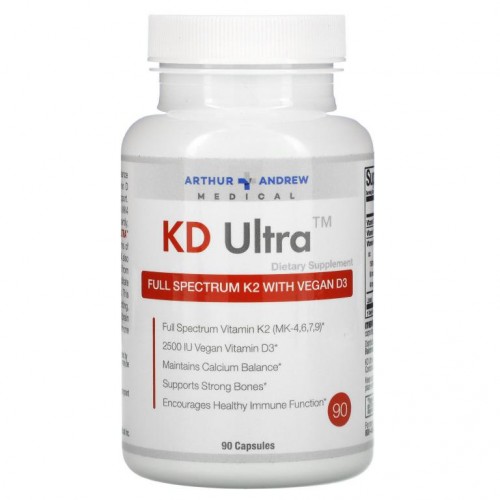 Arthur Andrew Medical, KD Ultra, 풀 스펙트럼 K2 비건 D3 함유, 캡슐 90정