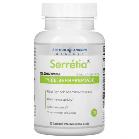 Arthur Andrew Medical, Serretia, 순수 세라펩타제, 125,000SPU, 캡슐 90정