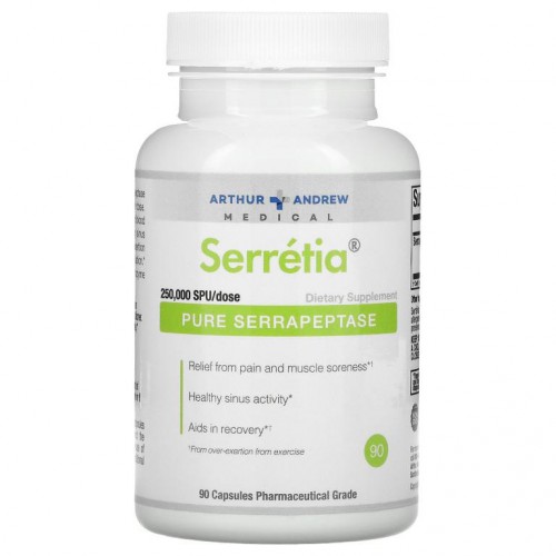 Arthur Andrew Medical, Serretia, 순수 세라펩타제, 125,000SPU, 캡슐 90정
