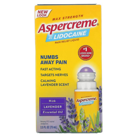 Aspercreme, Max Strength Pain Relief Liquid, With 4% Lidocaine, Lavender Essential Oil, 2.5 fl oz (73 ml)