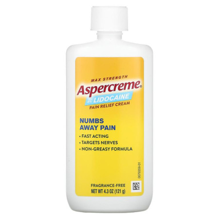 Aspercreme, Pain Relief Cream with 4% Lidocaine, Max Strength, Fragrance-Free, 4.3 oz (121 g)