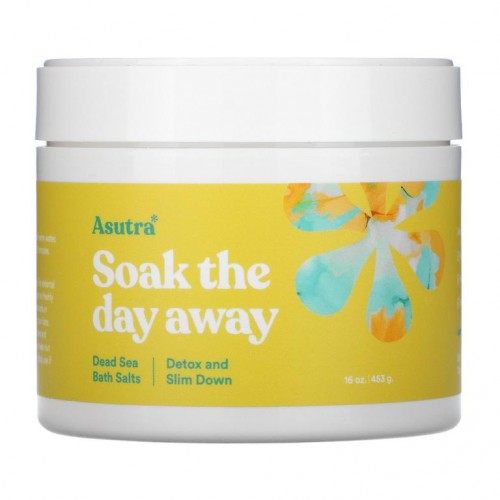 Asutra, Soak The Day Away, 사해 목욕 소금, 해독 및 체중 감량, 453g(16oz)