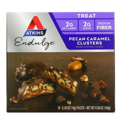 Atkins, 간식, 페칸 캐러멜 클러스터, 10팩, 개당 14g(0.49)