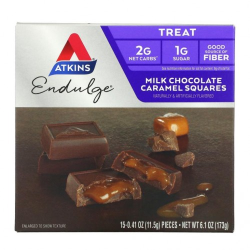 Atkins, 간식, 밀크 초콜릿 캐러멜 스퀘어스, 15조각, 조각당 11.5g(0.41oz)