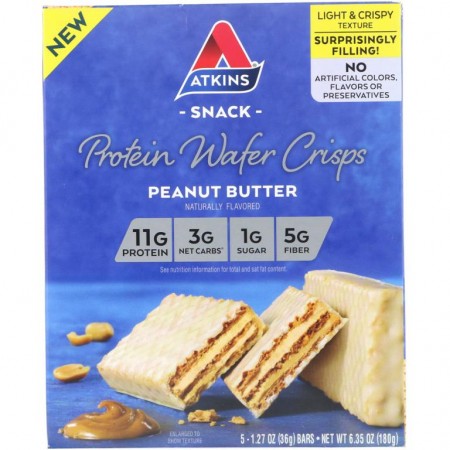Atkins, 단백질 웨이퍼 크리스프, 땅콩버터, 5개입, 각 36g(1.27oz)
