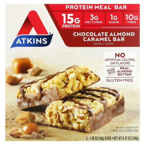 Atkins, 밀 바, 초콜릿 아몬드 캐러멜 바, 5 개, 각 1.69 oz (48 g)