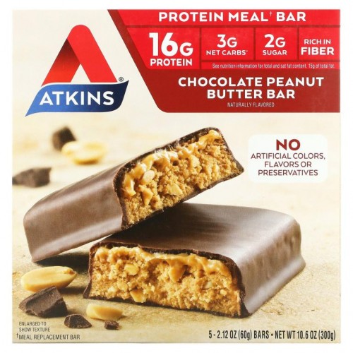 Atkins, 식사 대용 바(Bar), 초콜릿 땅콩 버터 바, 5개, 개당 60g (2.12 oz)