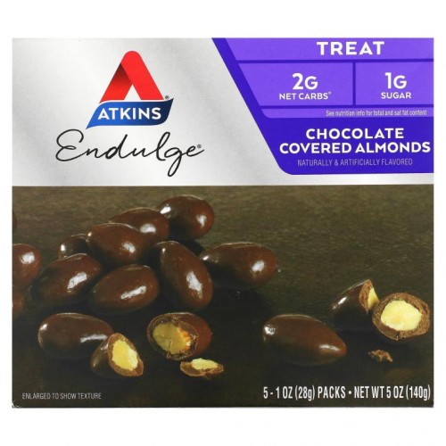 Atkins, Endulge, 초콜릿 커버드 아몬드, 5팩, 팩당 28g(1oz)