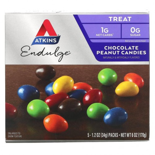 Atkins, Endulge, 초콜릿 땅콩 캔디, 5팩, 팩당 34g(1.2oz)