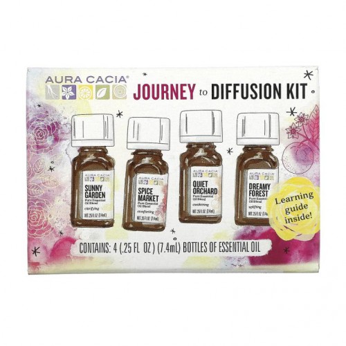 Aura Cacia, 저니 투 디퓨전 키트, 에센셜 오일, 4병, 각 7.4 ml (0.25 fl oz)