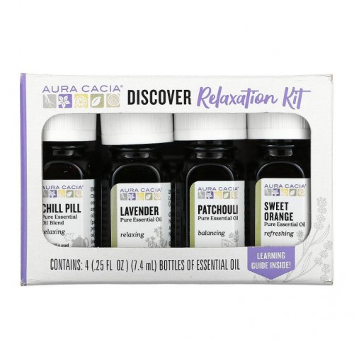 Aura Cacia, 디스커버 릴렉세이션 키트, 에센셜 오일, 4병, 각 7.4ml (0.25 fl oz)