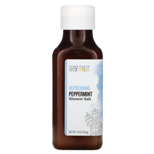 Aura Cacia, 샤워 소금, 리프레싱 페퍼민트, 454g (16 oz)