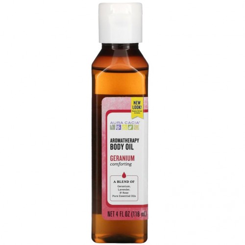 Aura Cacia, 아로마테라피 바디오일, 컴포팅 제라늄, 4 액량 온스 (118 밀리리터)