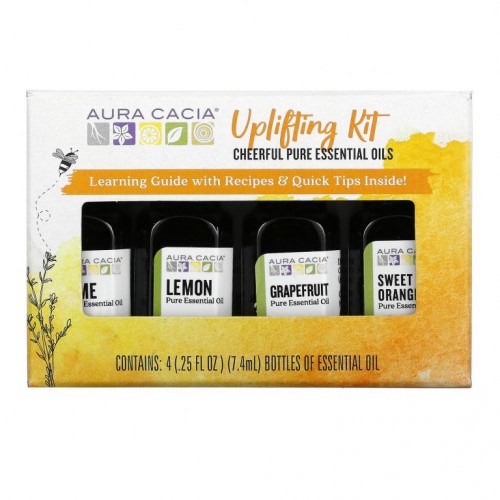 Aura Cacia, Aura Cacia, 업리프팅 키트, 치어풀 퓨어 에센셜 오일, 4병, 각 7.4 ml (0.25 fl oz)