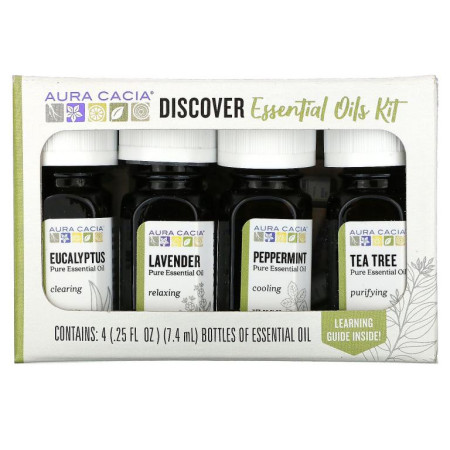 Aura Cacia, Discover 에센셜 오일 키트, 4병, 각 7.4ml(.25fl oz)