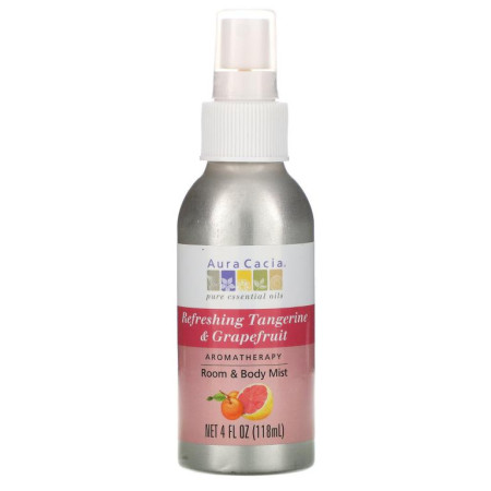 Aura Cacia, 아로마테라피 실내 및 바디 미스트, 리프레싱 귤 & 자몽, 118ml(4fl oz)