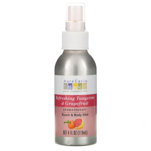 Aura Cacia, 아로마테라피 실내 및 바디 미스트, 리프레싱 귤 & 자몽, 118ml(4fl oz)