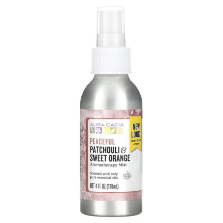 Aura Cacia, 아로마테라피 실내 및 바디 미스트, 편안한 파촐리 & 당귤나무, 118ml(4fl oz)