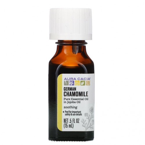 Aura Cacia, 호호바오일에 들어 있는 순수 에센셜 오일, 저먼 캐모마일, 15ml(0.5fl oz)