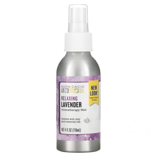 Aura Cacia, 아로마테라피 룸 & 바디 미스트, 릴랙싱 라벤더, 4 액량 온스 (118 밀리리터)
