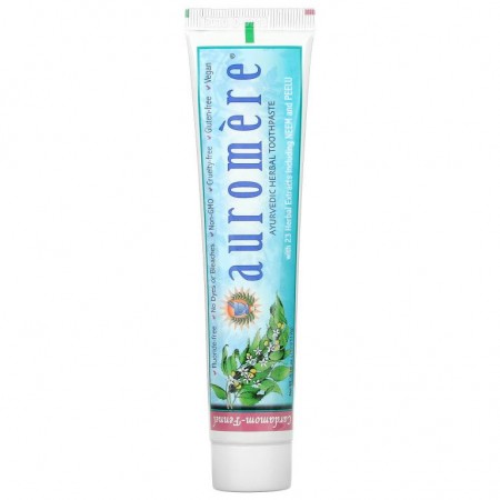 Auromere, 아유르베딕 허벌 치약, 무거품, 카다멈-회향 맛, 4.16 온스 (117 g)