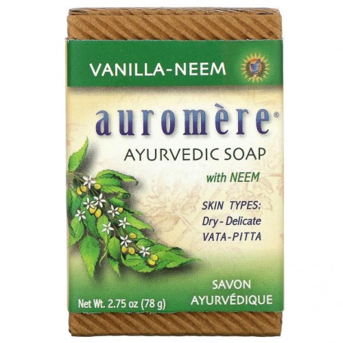 Auromere, 아유르베다 비누, 바닐라-인도 멀구슬나무 함유, 78g(2.75oz)